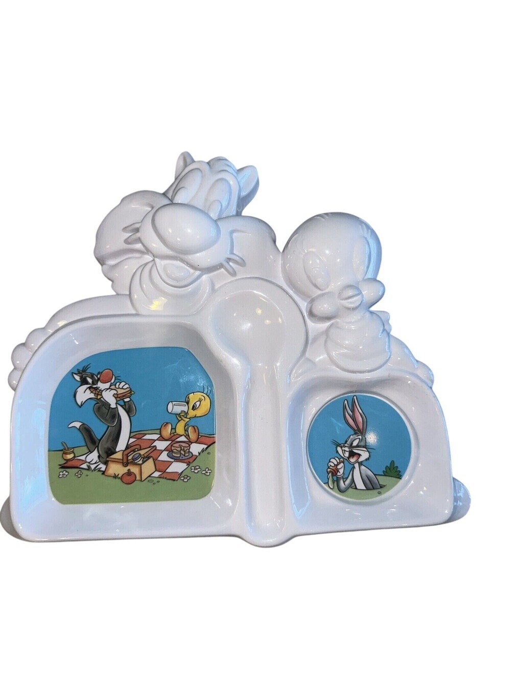90s Vintage Bugs Bunny Sylvester Tweety Kids Divided Dish Plate Melamine Likenew